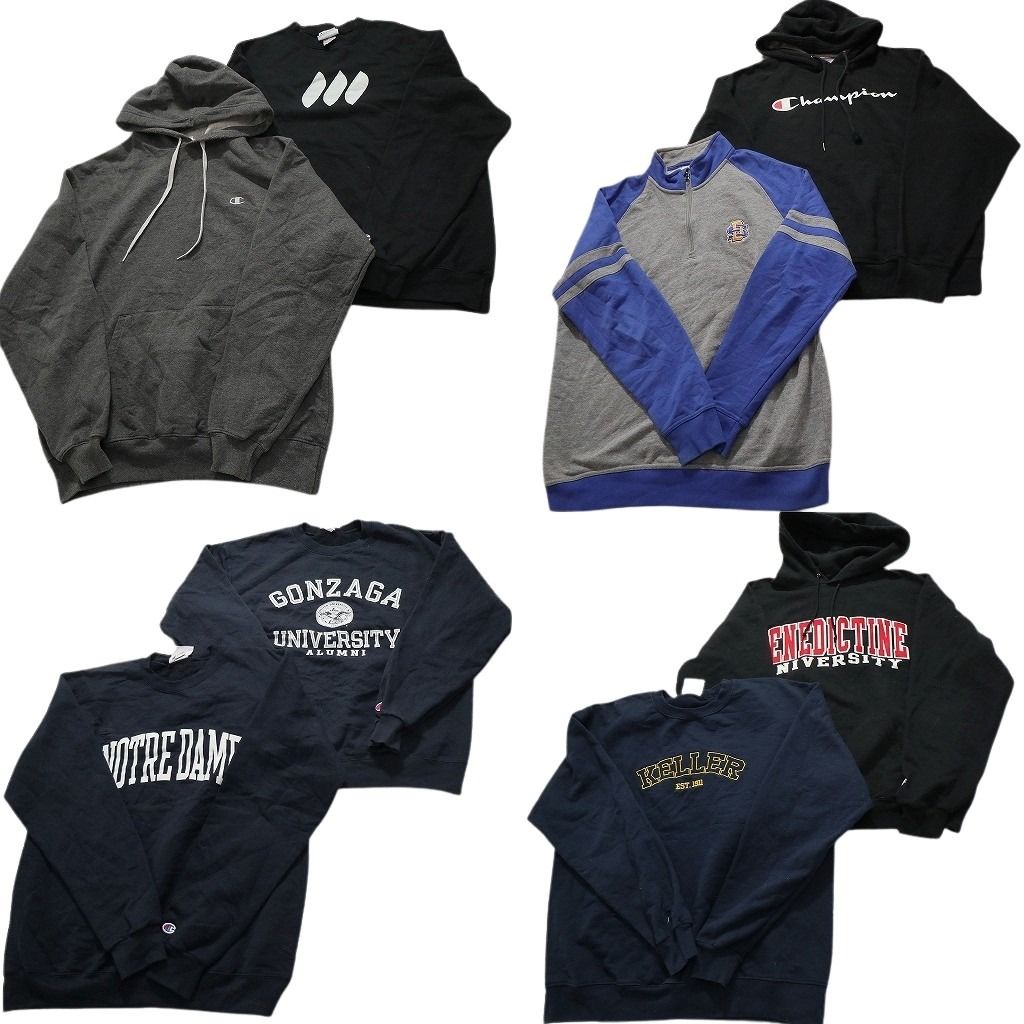 古着卸 まとめ売り チャンピオン Champion スウェット 8枚セット メンズ L 三段ロゴ カレッジ風 ハーフジップ 古着 NC3901