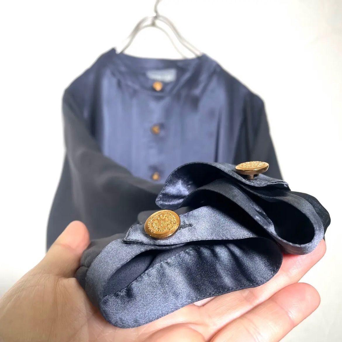 人気TOP 新品、未使用 vintage シルク100% 群青色 ブルー セットアップ