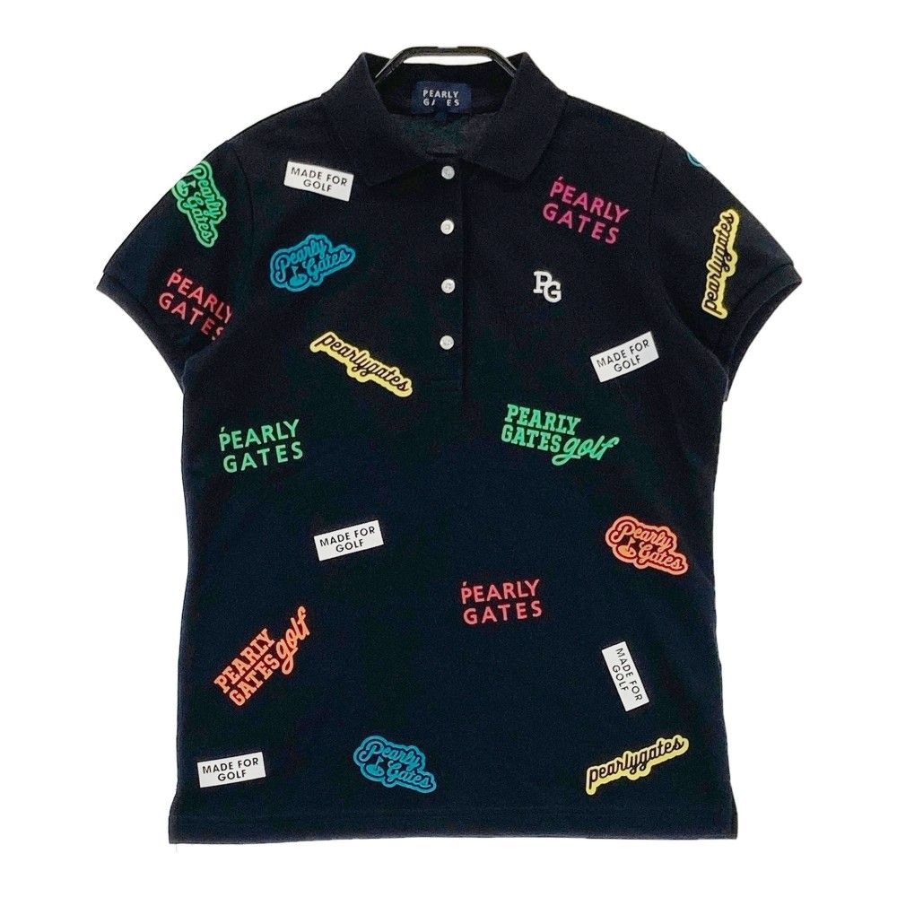 ☆タグ付き新品☆パーリーゲイツ カラーブロック ポロシャツ 半袖 刺繍デザイン パーリーゲイツ 半袖ポロシャツ ハンバーガー刺繍 総柄 ブルー 1