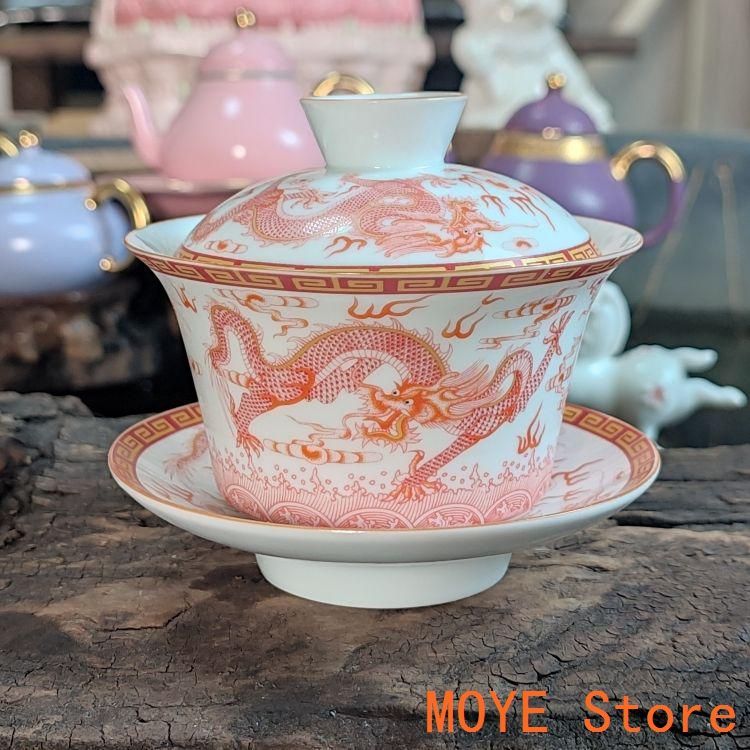 中国茶器 紅竜三才蓋碗 茶碗 湯飲み煎茶器 新品未使用 中国茶器 紅竜三才蓋碗 茶碗 湯飲み煎茶器 新品未使用