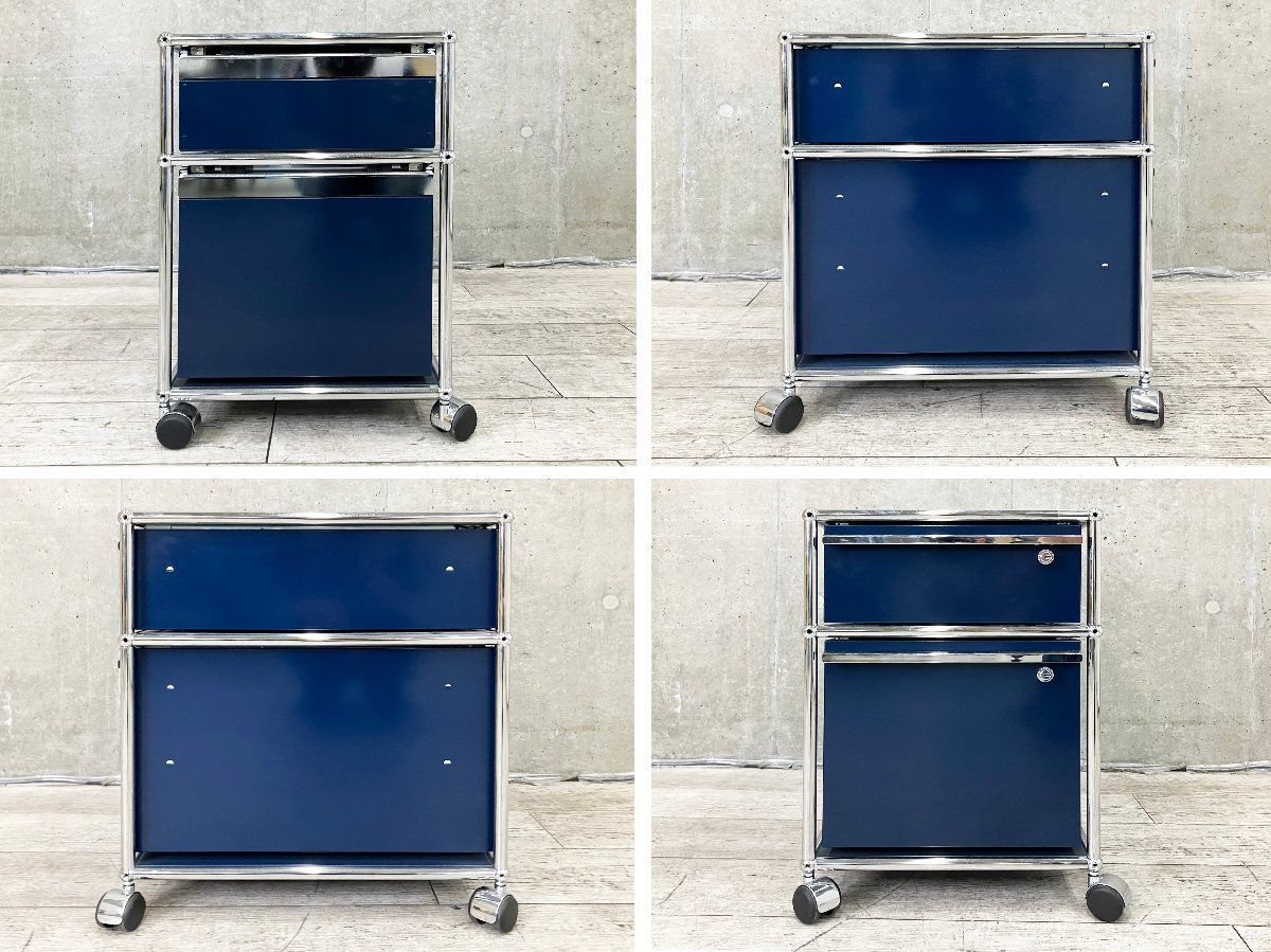 USMハラー□ロールボーイ□デスクインワゴン□スティールブルー□鍵