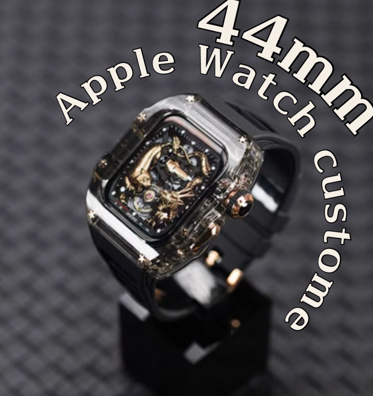 ブラック アップルウォッチバンド ラバーベルト カバー Apple Watch ケース 44mm スポーツ