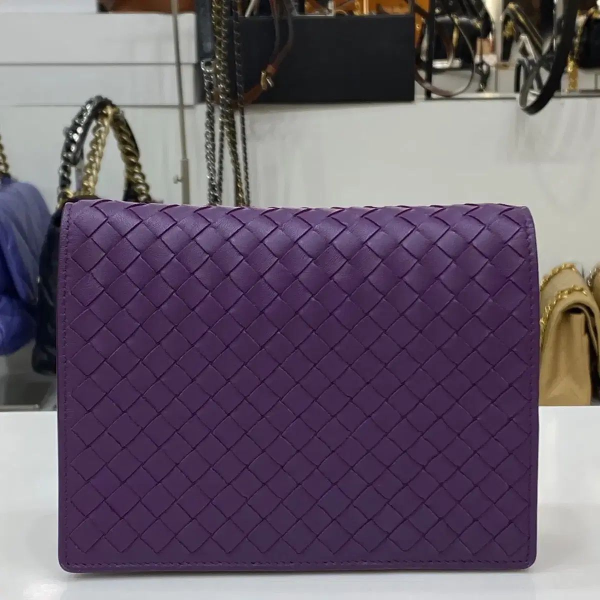 Bottega Veneta ボッテガヴェネタ イントレチャート ウォレット チェーン クロスバッグ 紫 508752