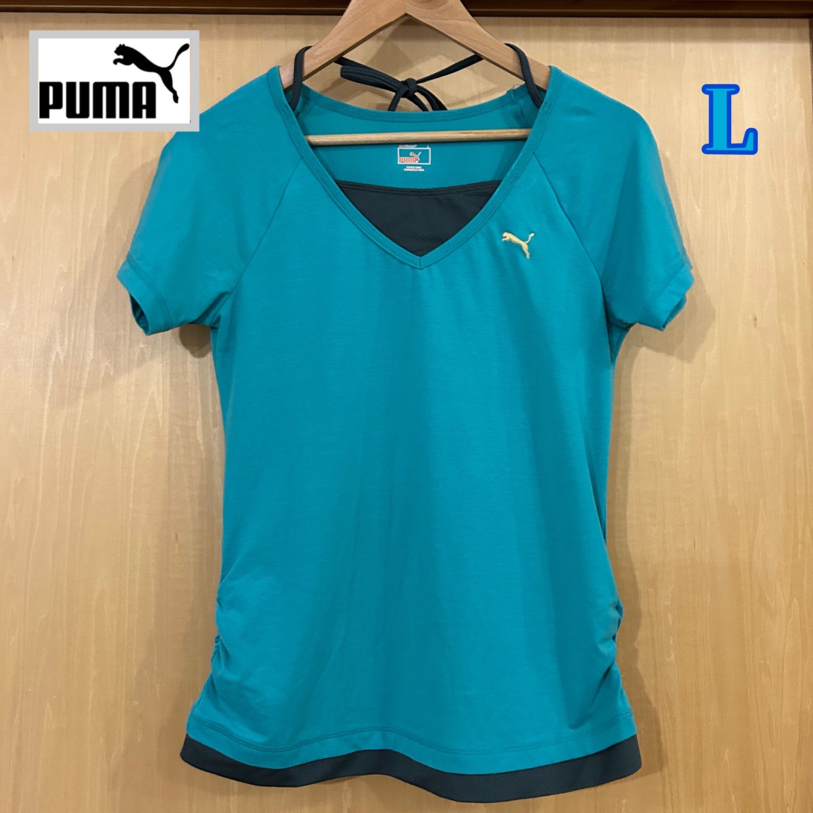【美品】プーマ　スポーツTシャツ　Vネック　スポーツミックス Puma プーマ フィットネス スポーツウェア ターコイズ Vネック T