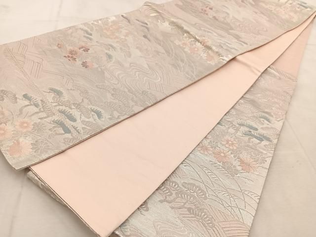 アイボリー 正絹(一部銀糸) 花唐草に丸文 古典文様 六通柄 袋帯 美品 楽天市場】平和屋着物◎六通柄袋帯 唐織 流線花丸文 金銀糸 正絹