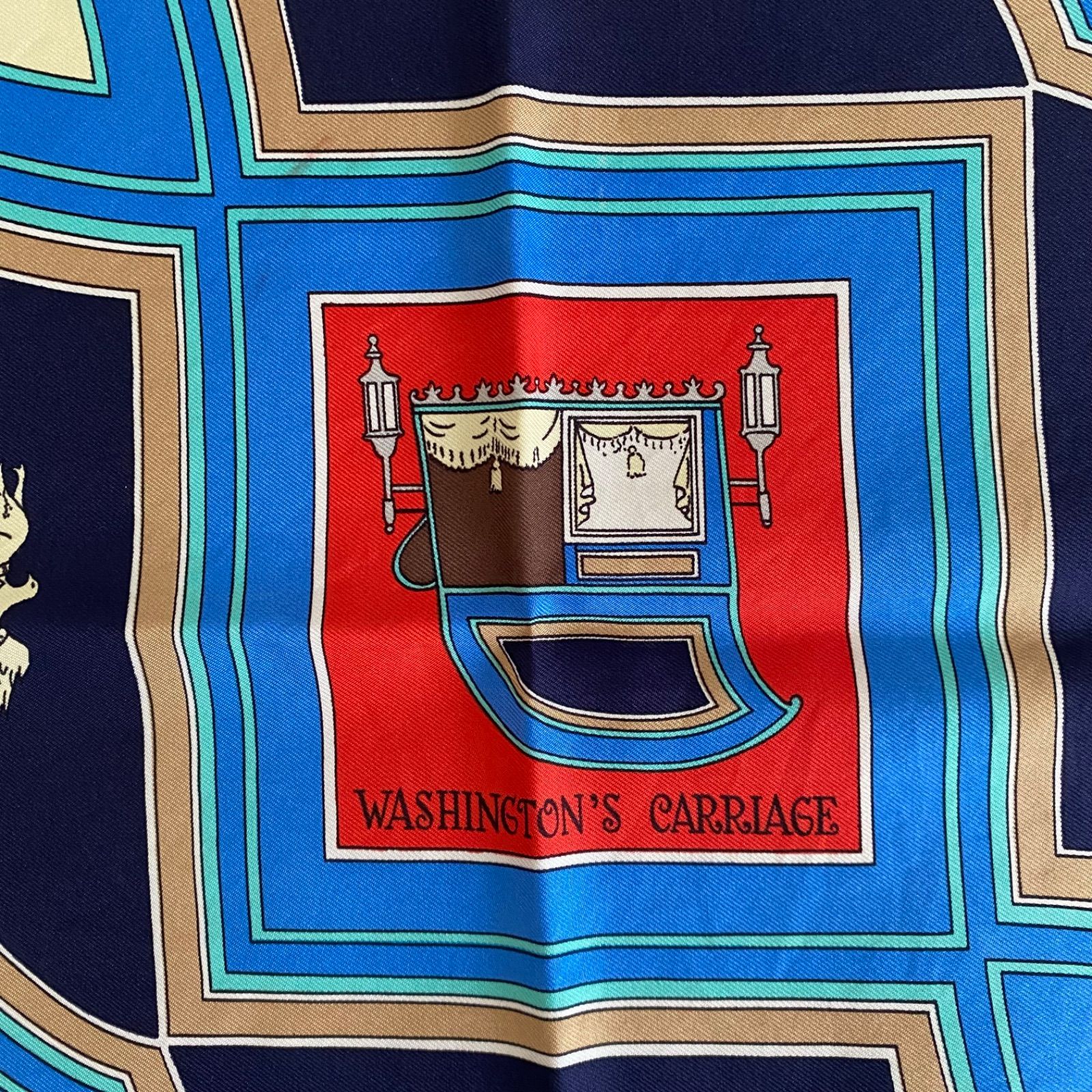エルメス　カレ90 Washington's carriage ネイビー エルメス カレ90 WASHINGTON'S CARRIAGE ジョージワシントンの