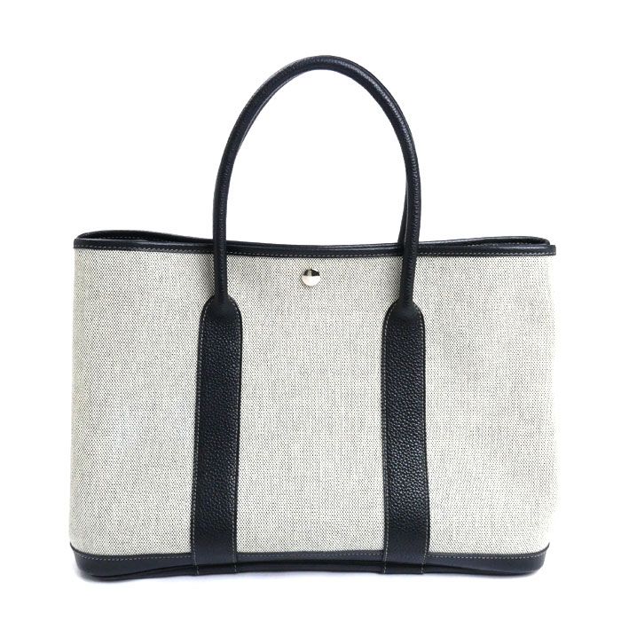 HERMES エルメス ガーデンパーティPM ボルデュック リボン ハンドバッグ グレー×ブラック 2006年 レディース
