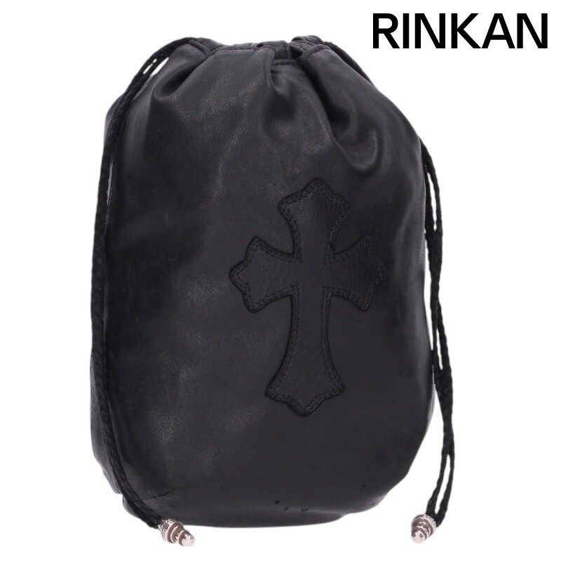 クロムハーツ ドローストリングサックポーチ 巾着型 レザーブラック