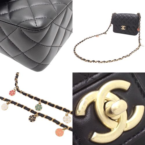 美品　シャネル　マトラッセ　ショルダーバッグ　チャーム　ココマーク　チェーン　黒 CHANEL(シャネル) マトラッセ ココマーク ミニ フラップバッグ