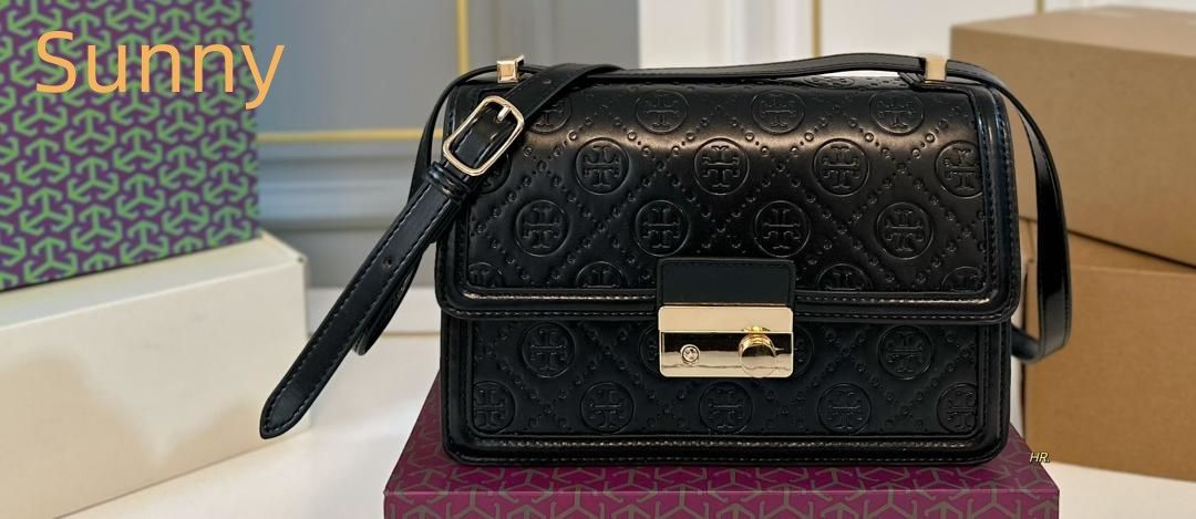 新作Tory Burch トリーバーチ Tory Burch キャンバスモノグラム オルゴールバッグ ブラック ショルダー・斜め掛けバッグ 多層の小さなポケット付き （折りたたみボックス付き）百搭 ファッショ