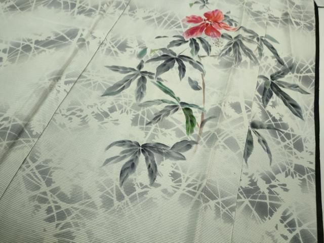 平和屋着物■極上　訪問着　無双　紗袷　紗×絽　手描き　ハイビスカス　黒地　逸品　DZAA9400kh5 平和屋着物□極上 訪問着 無双 紗袷 紗×絽 手描き ハイビスカス 黒地