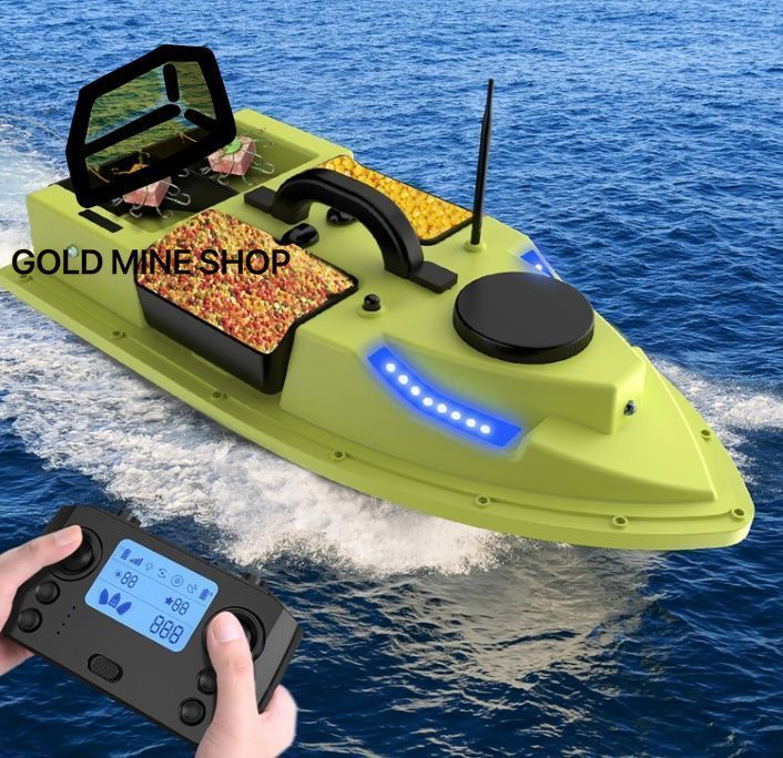 600M GPS釣り餌ボート ワイヤレスリモコン釣り餌ボート 4つの餌容器と2kg負荷の魚群探知機 オートクルーズとLEDライト付き自動餌ボート