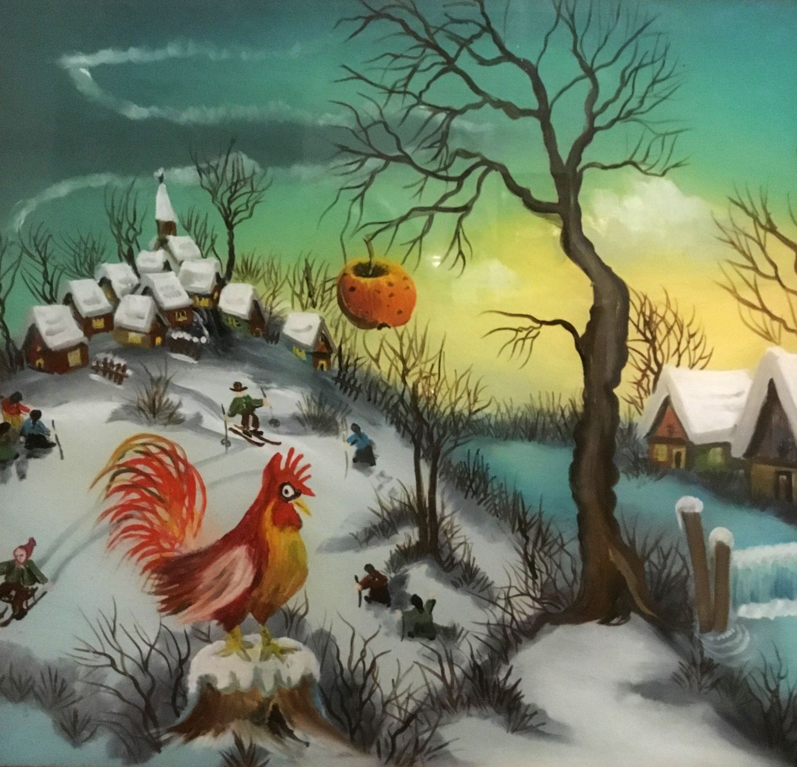 クロアチア 素朴派 ブラニミール・ビイェリッチ作 雪の農村風景 ガラスアート芸術 /3 - メルカリ