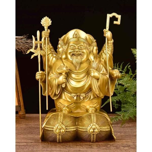 ☆大黒天 三面大黒天 銅製 開運 商売繁盛 金運アップ 真鍮 仏像 置物