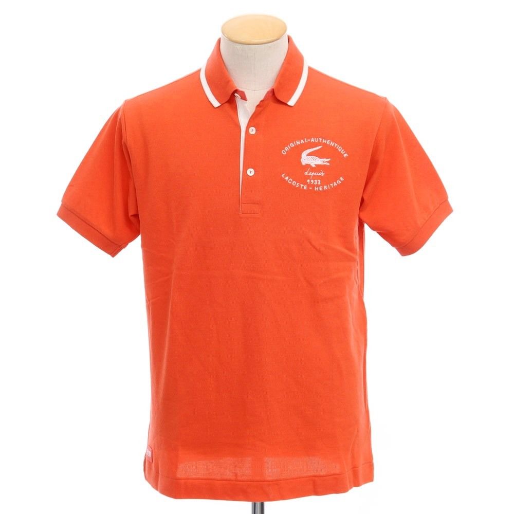 新品未使用タグ付き【LACOSTE】半袖鹿子ポロシャツ　オレンジ　SIZE3 中古】【未使用】ラコステ LACOSTE コットン 鹿の子 半袖