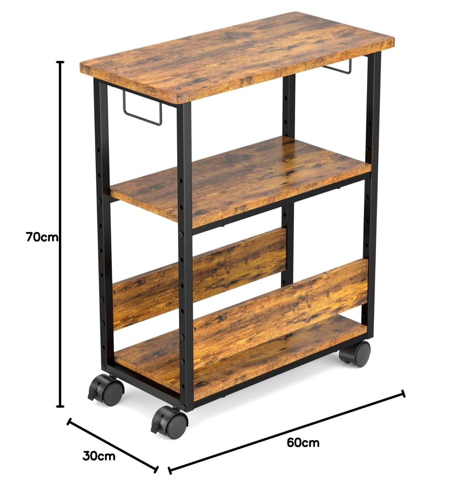 数量 デスクサイドワゴン 木製 パソコン収納 収納棚 棚板高さ調節 ストッパー付き デスクワゴン キャスター付き 移動便利 CPUワゴン 複合機ラック 幅60×奥行30×高さ70cm PCワゴン パソコンワゴン ビンテージ MIYOKI MARWIL-DEMENAGEMENTS_CH