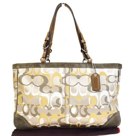【中古】 中美品 コーチ COACH シグネチャー トートバッグ ショルダー カーキ キャンバス スエード レザー 保存袋付き 2178 06HE639
