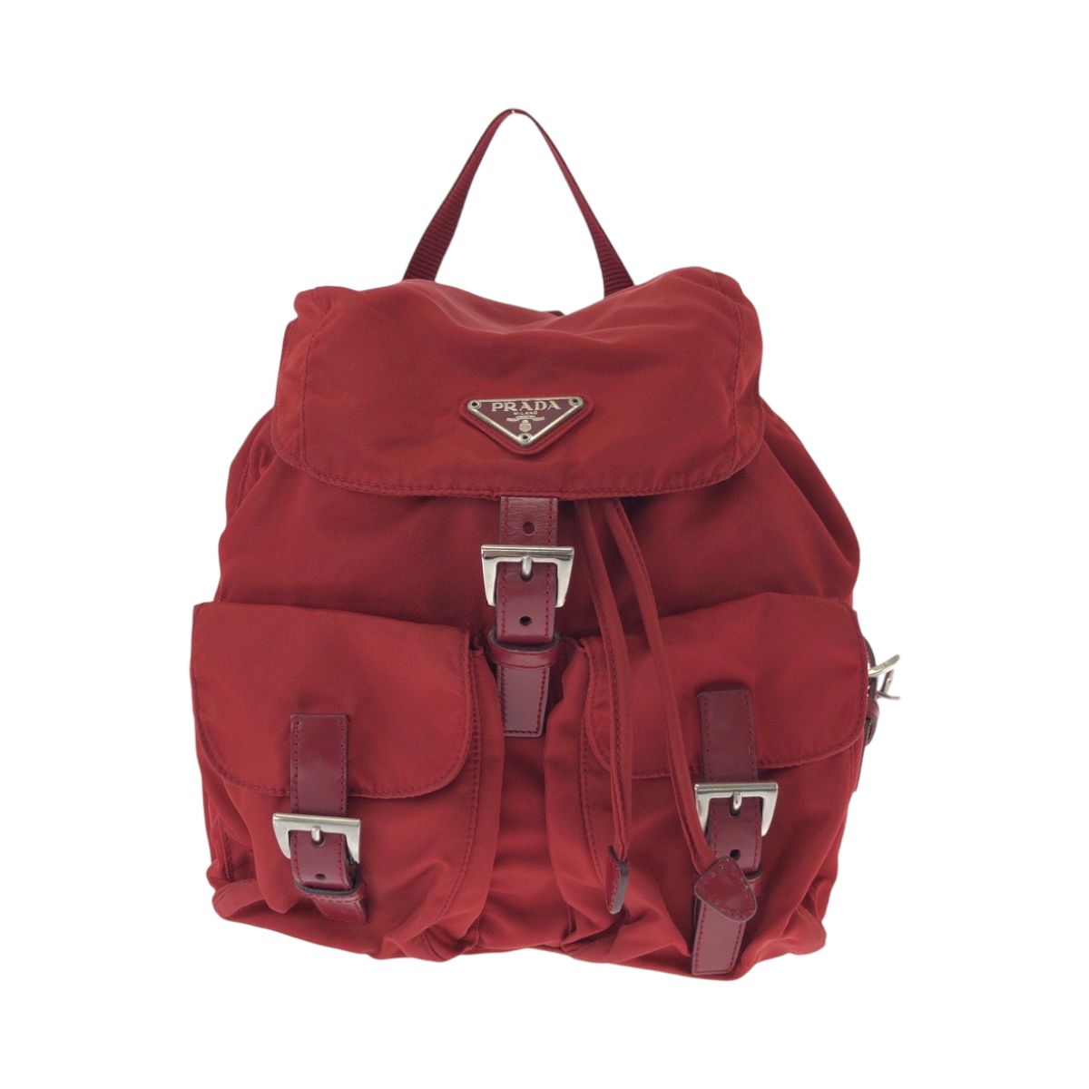 PRADA プラダ テスート 三角ロゴプレート レッド シルバー金具 ナイロン リュックサック バックパック レディース 500630【中古】 -  メルカリ
