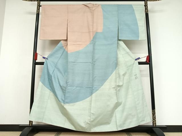 平和屋着物●紅花紬　米沢　新田秀次　訪問着　大円文　正絹　逸品　AAAZ3104np 平和屋着物○紅花紬 米沢 新田秀次 訪問着 大円文 正絹 逸品