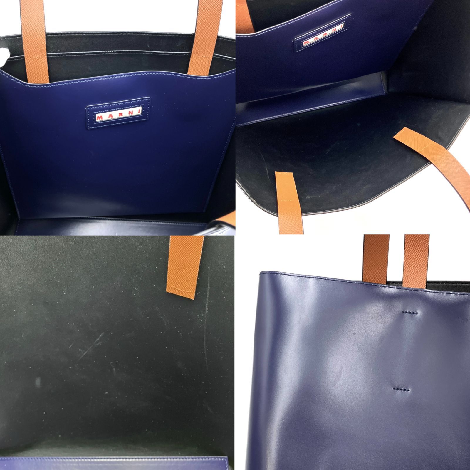MARNI MUSEO マルニ トートバッグ ブルー&ホワイト レザー D-4991 