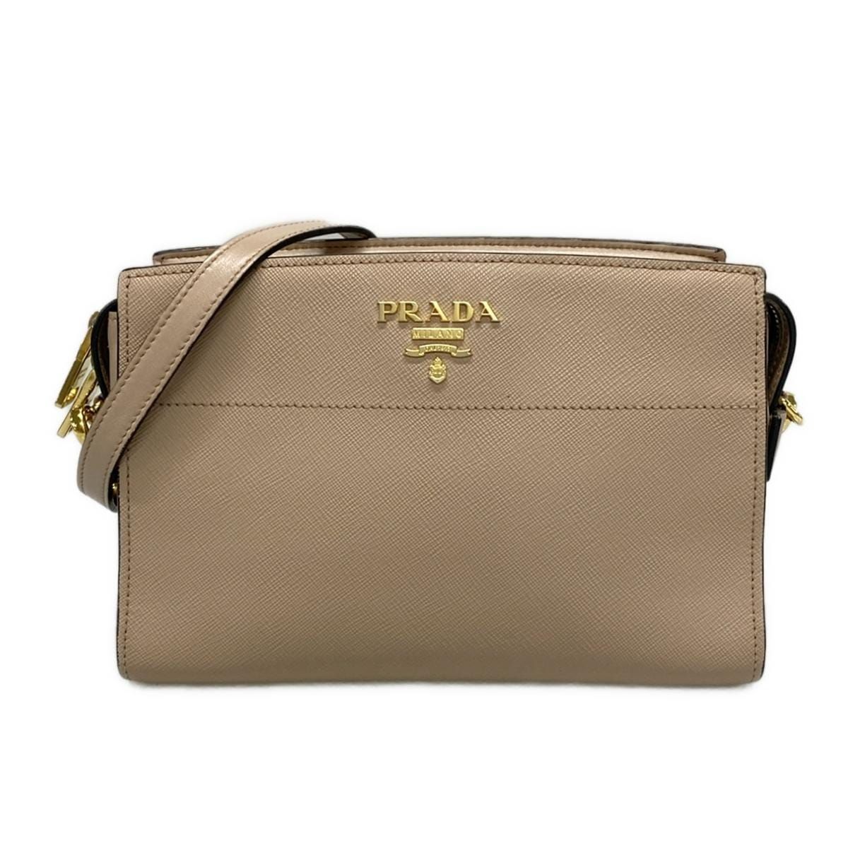 PRADA(プラダ) ショルダーバッグ ロゴ 1BH104 ベージュ ストラップ着脱可 レザー - メルカリ