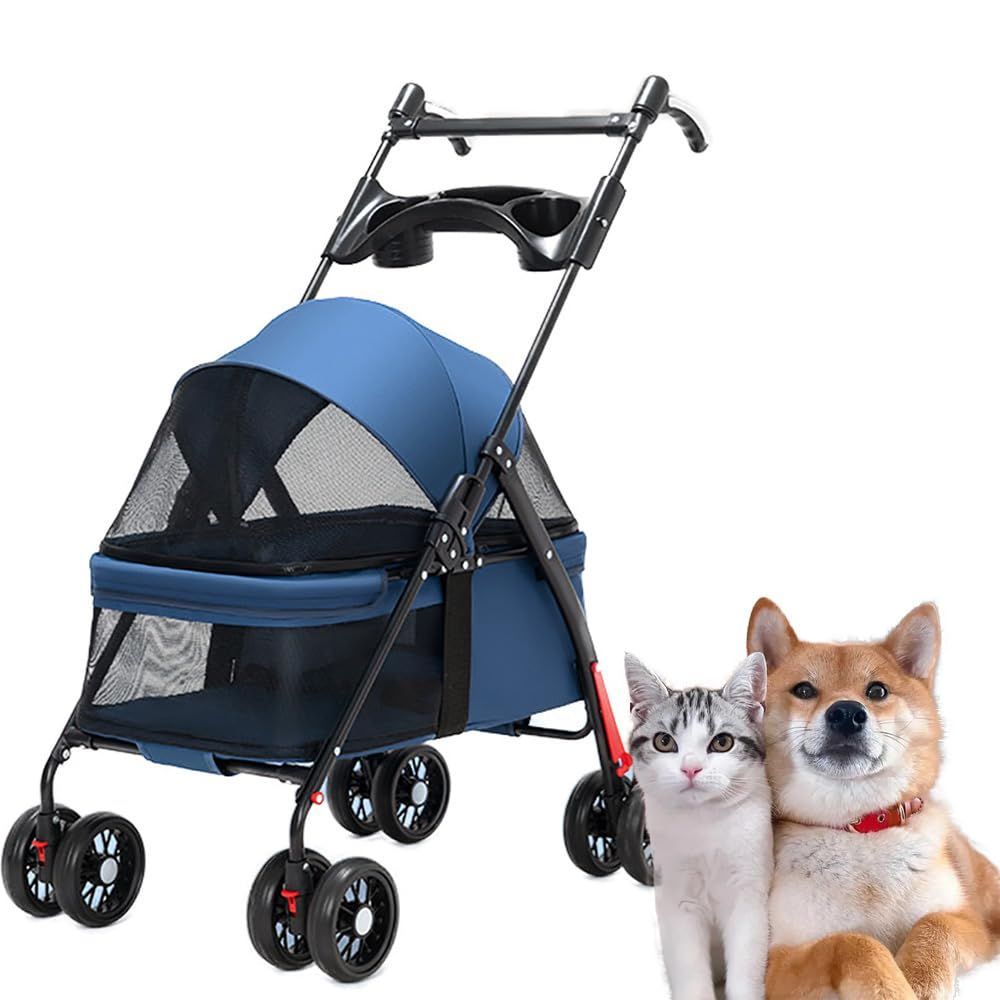 耐荷重18KG 後輪ブレーキ付 前輪360°回転 軽量 コンパクト收 外出便利 ワンタッチ折り畳み 組み立て簡単 猫 小型|中型犬 バギー 犬用カート 4輪 犬 ペットカート JINETES