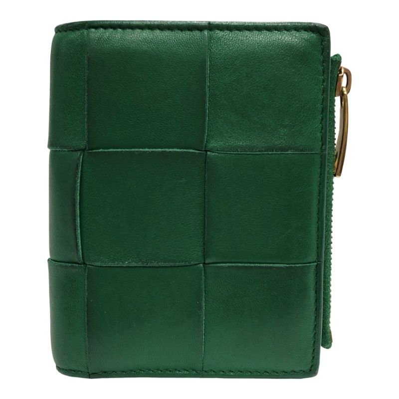 BOTTEGA VENETA ボッテガ イントレチャートナッパ スモール カセット グリーン レザー 二つ折り財布 レディース 22504K341