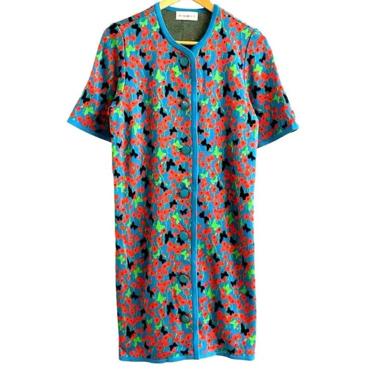 ヴィンテージ YVES SAINT LAURENT イヴ サンローラン 蝶 花柄 綿 レーヨン ニット ワンピース M