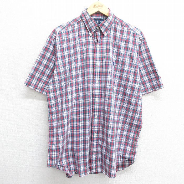 XL/古着 ラルフローレン 半袖 ブランド シャツ メンズ 90s ワンポイントロゴ BLAKE コットン ボタンダウン 赤他 レッド チェック 24apr20 