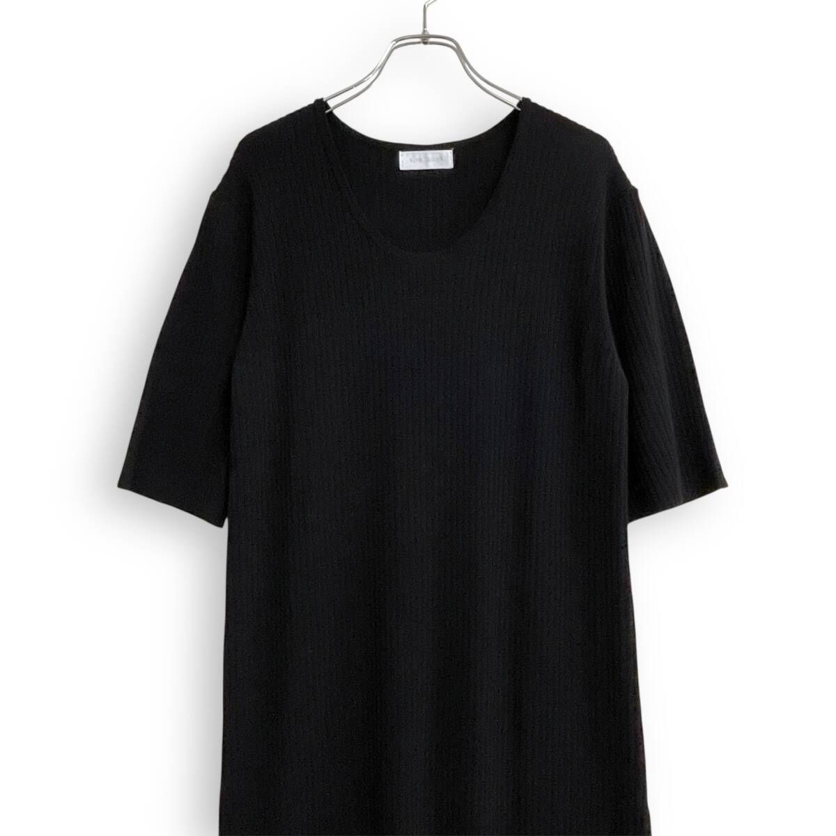 RIVE DROITE リブドロワ Uネック リブワンピース 五分丈 ブラック 40