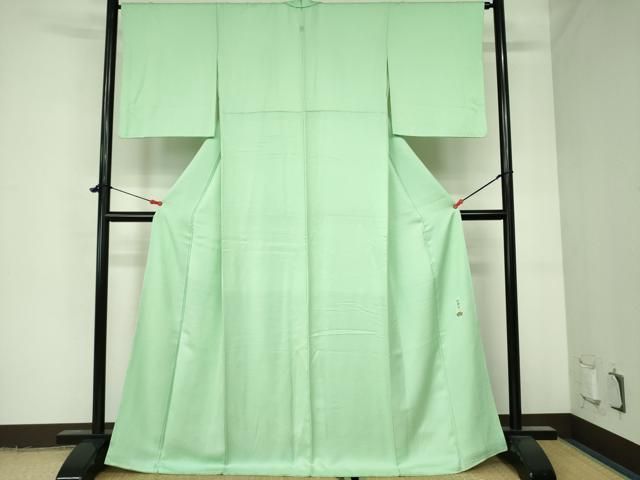 平和屋着物 上質な色無地 小花地紋 若葉色 正絹 DAAX1253op