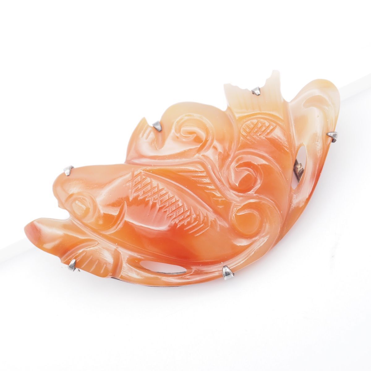 F706 赤瑪瑙 メノウ SILVER刻印 帯留め 鯉 デザイン シルバー 和装小物