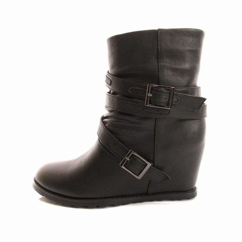 センソユニコ　t.b フリル　ショートブーツ　レザー　24㌢　中古　黒 センソユニコ t.b フリル ショートブーツ レザー 24㌢ 中古 黒