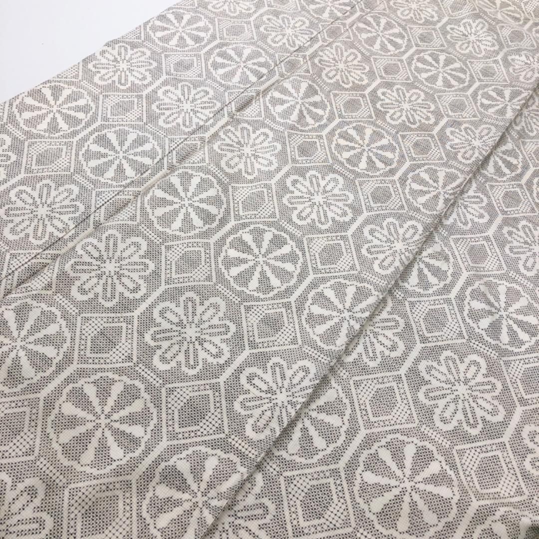 本場大島紬 横双 美しい花模様 鴇色鼠 無意味 くすみカラー トール  