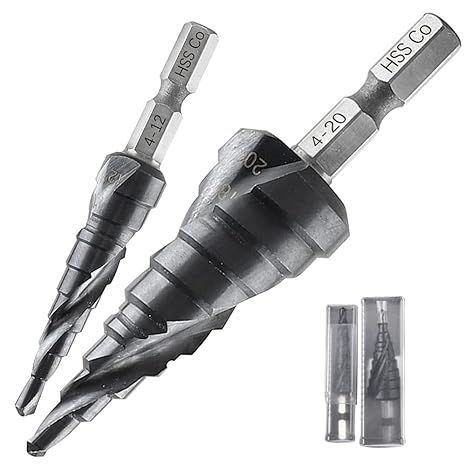 【在庫処分】ステップドリル 改進版 ONUEMP 六角轴 2本セット HSS-Co M35 超高硬度 4-20mm 9段 4-12mm 9段 チタンコーティング スパイラル hss钢 ドリル 螺旋 六角轴スパイラル 2pcs 穴あけ たけのこドリ