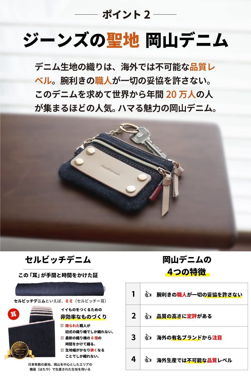 ニードネットワーク] 岡山デニム 小銭入れ コインケース ファスナー