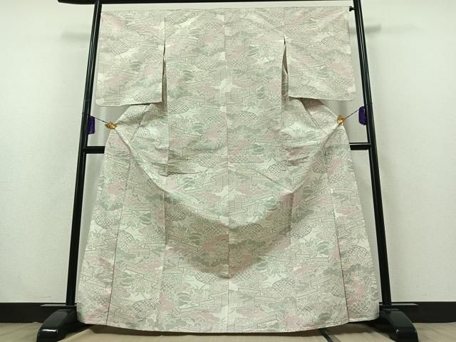 平和屋着物 上質な紬 単衣 花籬文 正絹 AABB3564jh