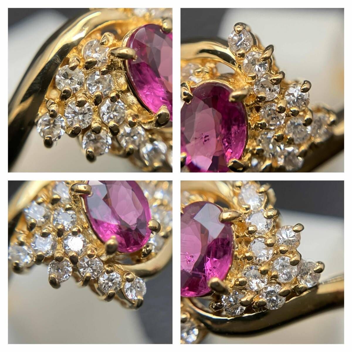 【鑑定済】K18 2連ベビーリング　天然石ルビー 鑑別カード付 新品仕上済み 天然ルビー 0.40ct 天然ダイヤモンド