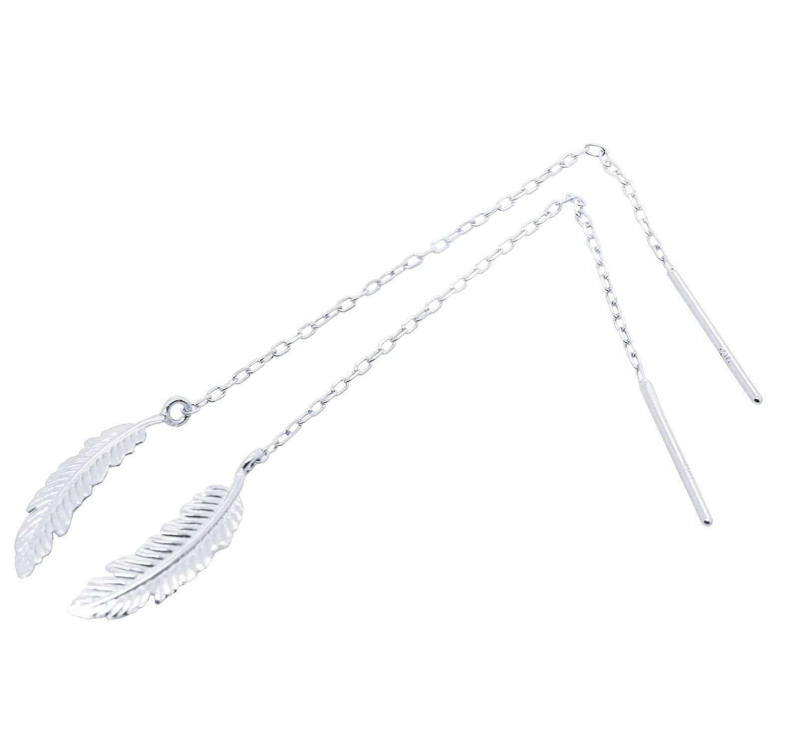 K10 YG/WG/PG フェザーモチーフ チェーンピアス K10ホワイトゴールド