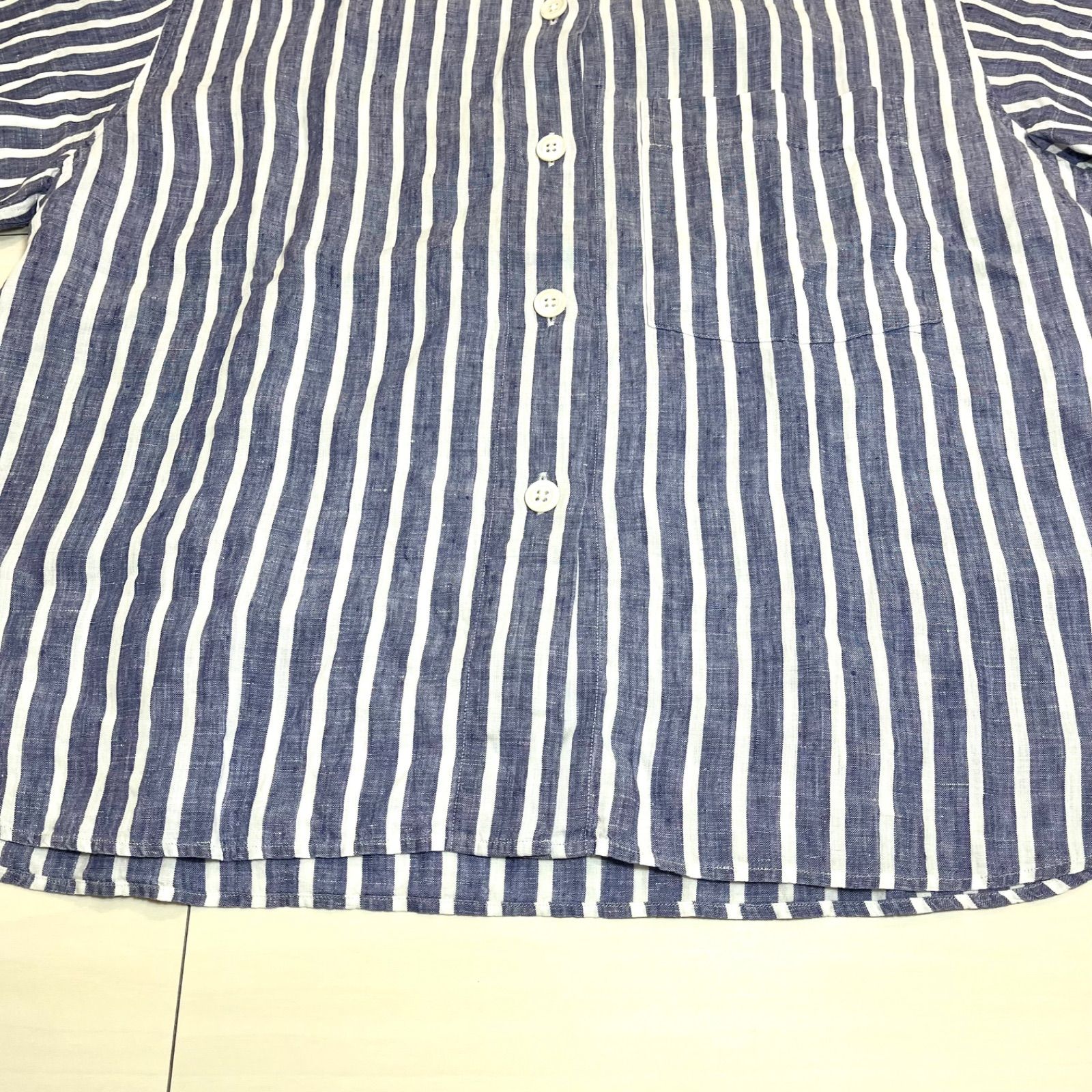未使用 マーガレットハウエル　ストライプ リネンシャツ　ネイビー　自宅洗いOK 未使用 マーガレットハウエル ストライプ リネンシャツ ネイビー