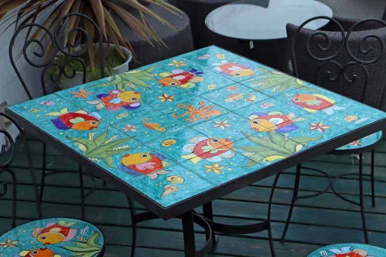 イタリア テーブルセット 魚 ガーデンテーブル チェア 5点セット 100cm イタリア テーブルセット 魚 ガーデンテーブル チェア 5点セット