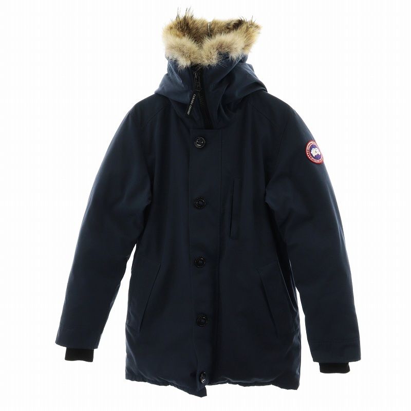 カナダグース CANADA GOOSE JASPER PARKA ジャスパーパーカー ダウンジャケット フーデッド ジップアップ ミドル 長袖  コヨーテファー ロゴ ワッペン M 紺 ネイビー 3438JM ■GY18 /MQ