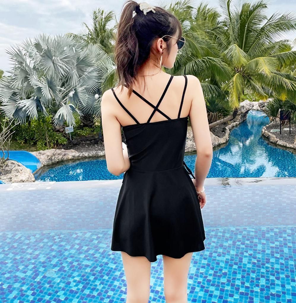 25％OFF】 ワンピース 水着 黒 レディース 体型カバー 可愛い 韓国 プール 夏フェス