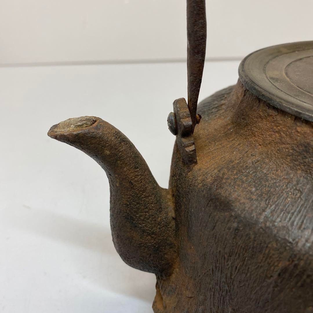 茶道具 鉄瓶 薬缶 ビンテージ レトロ 笹の葉模様【匿名配送】