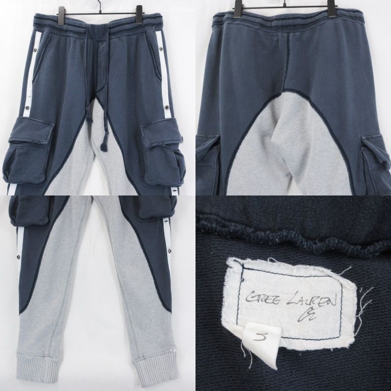 GREG LAUREN グレッグローレン スウェットカーゴパンツ テリー 50/50 TERRY PANT 並行品 ダメージ加工 ネイビー/グレー 3  70015945 - メルカリ