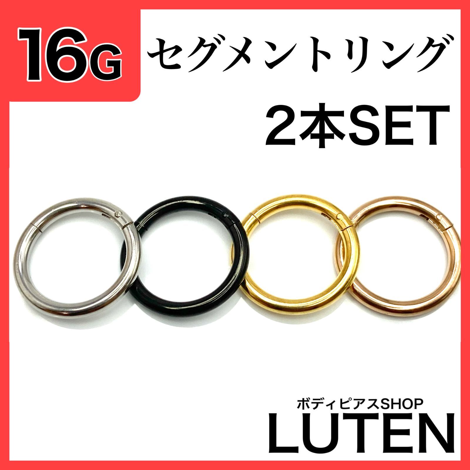 16G セグメントリング 2本 軟骨 耳たぶ フープ ステンレス ボディ 