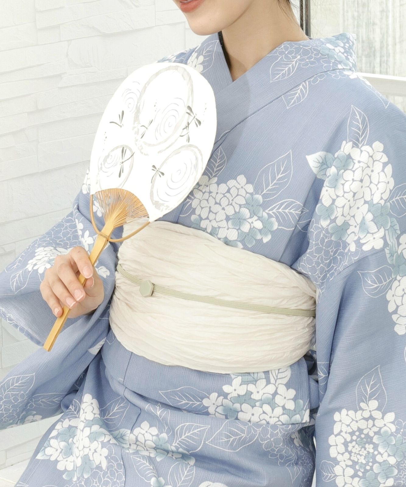 F 紫陽花ブルー 簡単 1人で着れる綿麻セパレート浴衣2点セット 二部式浴衣 兵児帯 |セパレート浴衣 浴衣セット 夏着物 綿麻 レディース 二部式 セパレート