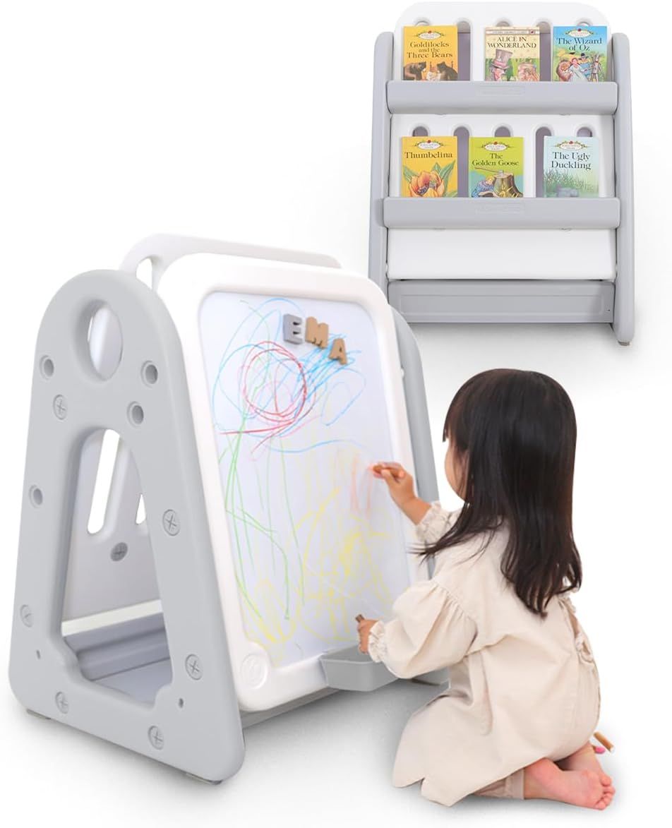 (ケラッタ) おえかきボード ホワイトボード 子供 イーゼル 知育 本棚付きでお片付け練習に 大きいサイズ クリスマスプレゼント に