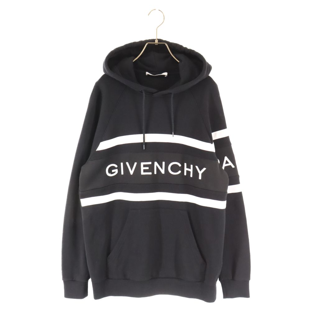 GIVENCHY (ジバンシィ) 19AW コントラストストライプ ロゴ刺繍 スウェットプルオーバーパーカー BMJ02L3Y3P ブラック