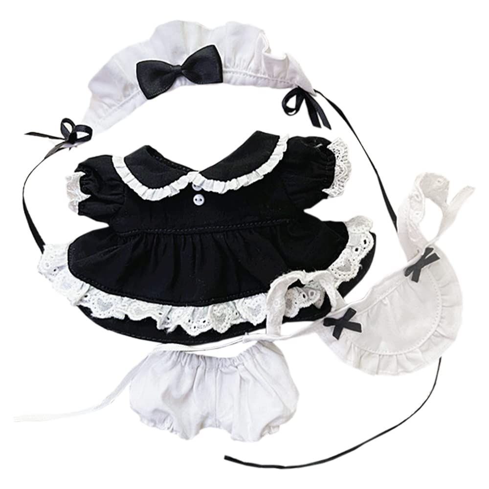 【新着商品】(black) 用　メイド服　ヘアバンド　ドレス　エプロン　ショートパンツ　着せ替え　綿人形服 ぬいぐるみ niannyyhouse　15cm